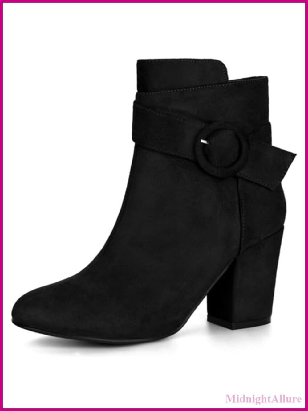 Women's Faux Suede Chunky Heel Ankle Boots Side Zip Buckle Round Toe